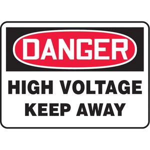 "High Voltage" Sign - Vinyl, Plastic, Aluminum, 10", 14", Adhesive, English, Electrical, Danger; High Voltage Keep Away