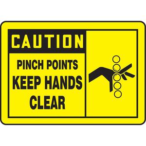 "Pinch Points" Sign - Vinyl, Plastic, 7", 10", Adhesive, English with Pictogram, Equipment, Caution; Pinch Points Keep Hands Clear w/Pictogram