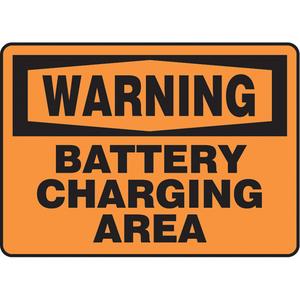 "Battery Charging Area" Sign - Vinyl, Plastic, Aluminum, 10", 14", Adhesive, English, Electrical, Warning; Battery Charging Area