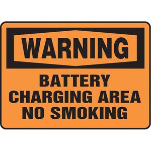 "Battery Charging Area" Sign - Vinyl, Plastic, Aluminum, 10", 14", Adhesive, English, Electrical, Warning; Battery Charging Area No Smoking
