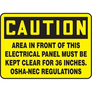 "Electrical Panel Must Be Kept Clear" Sign - Vinyl, Plastic, Aluminum, 10", 14", Adhesive, English, Electrical, '-20°F to 140°F, 2 years outdoors