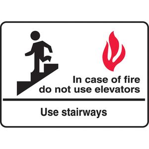 "In Case of Fire Do Not Use Elevators" Sign - Aluminum, Plastic, 7", 10", Bolt-On, English with Pictogram, Fire and Emergency, In Case Of Fire Do No Use Elevators Use Stairways w/Pictogram