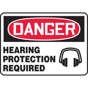 "Hearing Protection Required" Sign - Vinyl, Plastic, Aluminum, 10", 14", Adhesive, English, Personal Protection