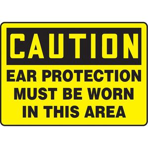 "Ear Protection Must Be Worn" Sign - Vinyl, Plastic, Aluminum, 10", 14", Adhesive, English, Personal Protection