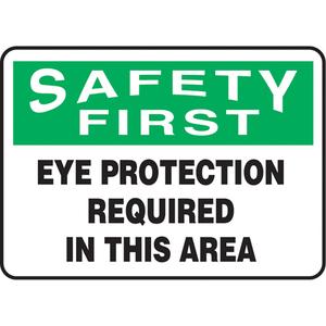 "Eye Protection Required" Sign - Vinyl, Plastic, Aluminum, 7", 10", Adhesive, English, Personal Protection