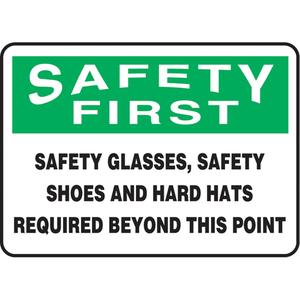 "Safety Glasses, Safety Shoes & Hard Hats Required" Sign - Plastic, 7", 10", Bolt-On, English, Personal Protection