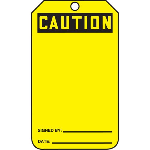 Safety Tags - English, Plastic, 3-3/8", 5-7/8", Caution, 25, Package
