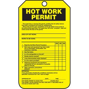 Inspection Tags - Cardstock, English, 3-1/8", 5-7/8", Hot Work Permit, Package, 25