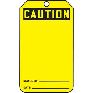 Safety Tags - English, Plastic, 3-3/8", 5-7/8", Caution