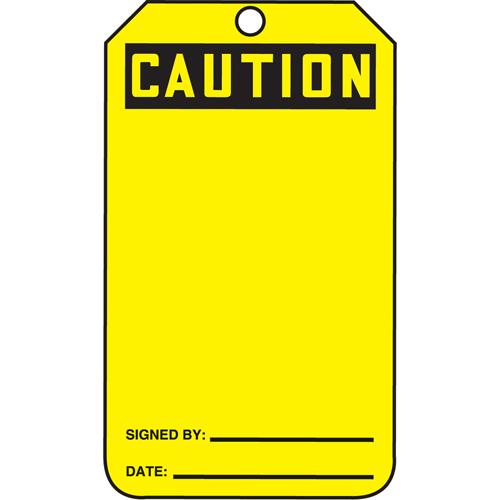 Safety Tags - English, Plastic, 3-3/8", 5-7/8", Caution