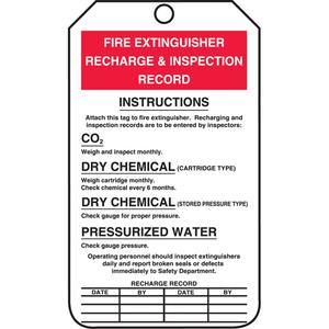 Inspection Tags - Cardstock, English, 3-1/8", 5-7/8", Fire Extinguisher Recharge & Inspection Record