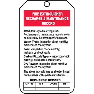 Inspection Tags - Cardstock, English, 3-1/8", 5-7/8", Fire Extinguisher Recharge & Maintenance Record
