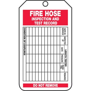 Inspection Tags - Cardstock, English, 3-1/8", 5-7/8", Fire Hose Inspection And Test Record