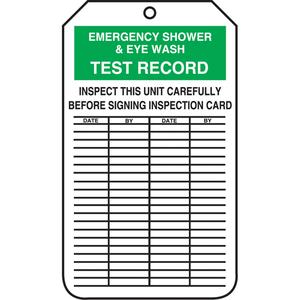 Inspection Tags - Plastic, English, 3-3/8", 5-7/8", Emergency Shower & Eye Wash Test Record, Package, 25, 3/8"