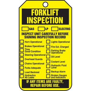 Inspection Tags - Plastic, English, 3-3/8", 5-7/8", Forklift Inspection