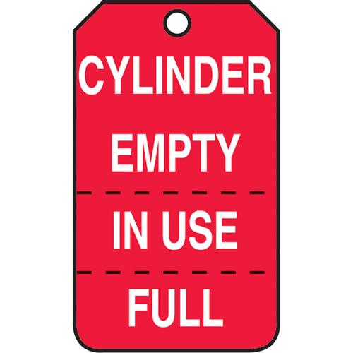 Safety Tags - English, Plastic, 3-3/8", 5-7/8", Cylinde Empty, In Use, Full