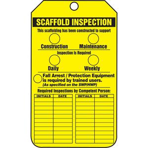 Inspection Tags - Cardstock, English, 3-1/8", 5-7/8", Scaffold Inspection