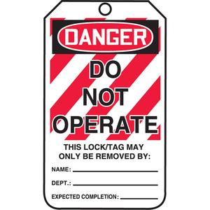 Lockout Tags - Plastic, English, 3-3/8", 5-7/8", 3/8", 25, Danger Do Not Operate, Package