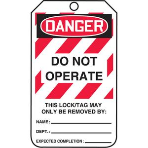 Lockout Tags - Plastic, English, 3-3/8", 5-7/8", Danger Do Not Operate