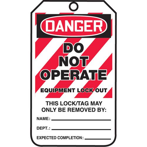 Lockout Tags - Plastic, English, 3-3/8", 5-7/8", Danger Do Not Operate Equipment Locked Out