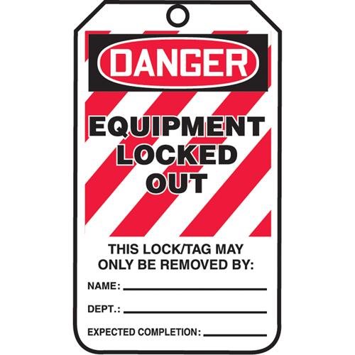 Lockout Tags - Plastic, English, 3-3/8", 5-7/8", Danger Equipment Locked Out, 5, Package