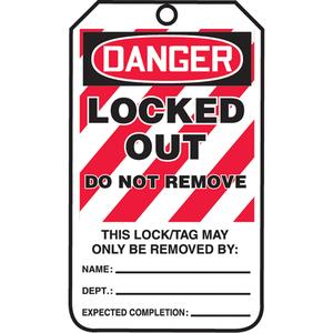 Lockout Tags - Plastic, English, 3-3/8", 5-7/8", 3/8", Danger Locked Out Do Not Remove, 25, Package
