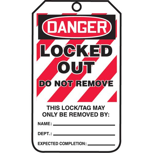 Lockout Tags - Plastic, English, 3-3/8", 5-7/8", Danger Locked Out Do Not Remove, 5, Package