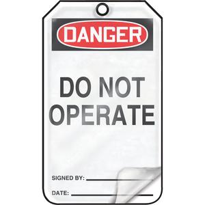 Safety Tags - English, Plastic, 3-3/8", 5-7/8", Danger Do Not Operate