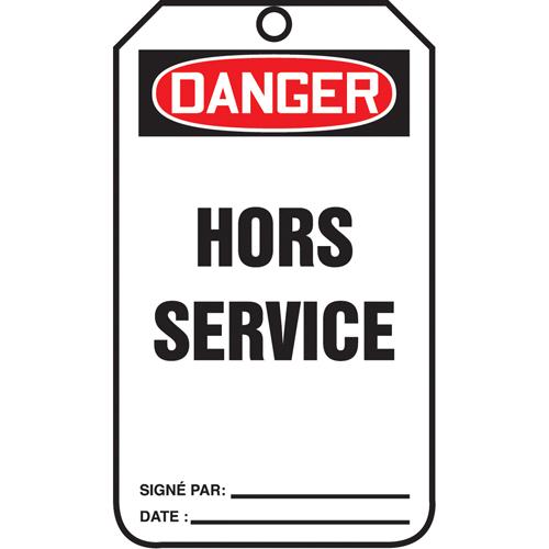 Lockout Tags - Cardstock, French, 3-1/8", 5-7/8", Danger Hors Service, 5, Package