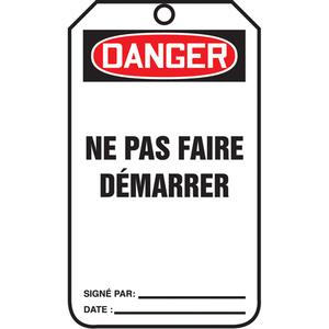 Lockout Tags - Cardstock, French, 3-1/8", 5-7/8", Danger Ne Pas Faire Démarrer