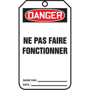 Lockout Tags - Cardstock, French, 3-1/8", 5-7/8", Danger Ne Pas Faire Fonctionner