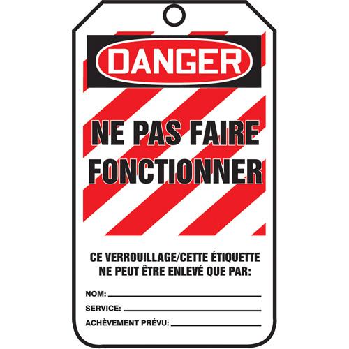 Lockout Tags - Cardstock, French, 3-1/8", 5-7/8", Danger Ne Pas Faire Fonctionner, 5, Package