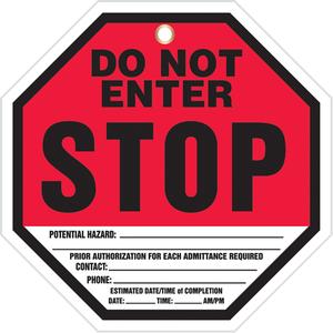 Octo-Tags™ Safety Tags - English, Cardstock, 8", 8", Do Not Enter Stop