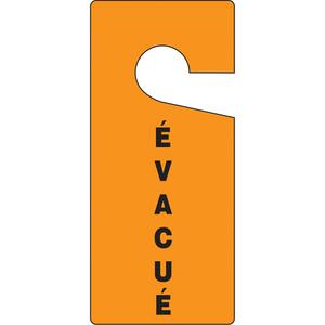 Door Knob Safety Tags - French, Plastic, 4", 9", Evacuated, Standard