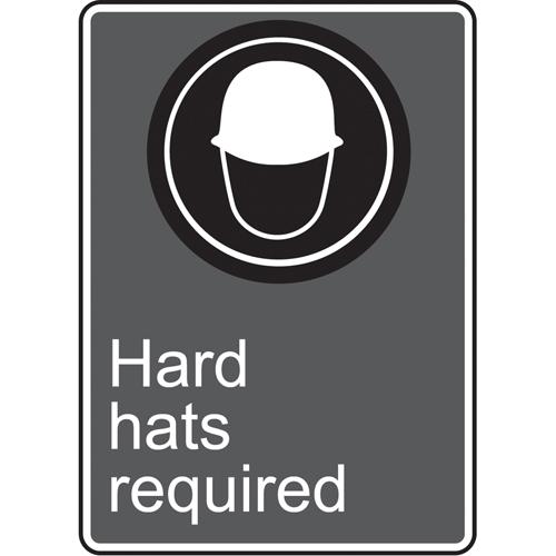 Hard Hats Required CSA Standard Safety Sign - Vinyl, Plastic, 14", 10", Adhesive, English with Pictogram, Personal Protection, Hard Hats Required w/Pictogram