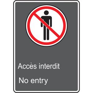 Accès Interdit / No Entry CSA Standard Safety Sign - Plastic, Vinyl, Aluminum, 14", 10", Bolt-On, Bilingual with Pictogram, Admittance and Exit, Accès interdit w/Pictogram