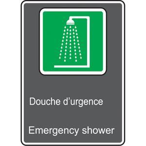 Douche d'urgence / Emergency Shower CSA Standard Safety Sign - Vinyl, Aluminum, 14", 10", Adhesive, Bilingual with Pictogram, First Aid, Douche D'Urgence; Emergency Shower w/Pictogram
