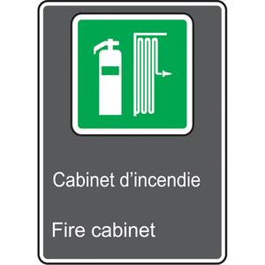 Cabinet d'incendie / Fire Cabinet CSA Standard Safety Sign - Vinyl, Plastic, Aluminum, 14", 10", Adhesive, Bilingual with Pictogram, Fire and Emergency, Cabinet D'Incendie; Fire Cabinet w/Pictogram