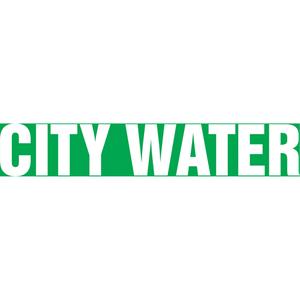 "City Water" Pipe Marker - Vinyl, White on Green, 1-1/2" - 2", 1-1/2", 8", 3/4", English, Self-Adhesive, City Water