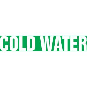 "Cold Water" Pipe Marker - Vinyl, White on Green, 1-1/2" - 2", 1-1/2", 8", 3/4", English, Self-Adhesive, SSB