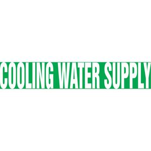 "Cooling Water Supply" Pipe Marker - Vinyl, White on Green, 1-1/2" - 2", 1-1/2", 8", 3/4", English, Self-Adhesive, SSB