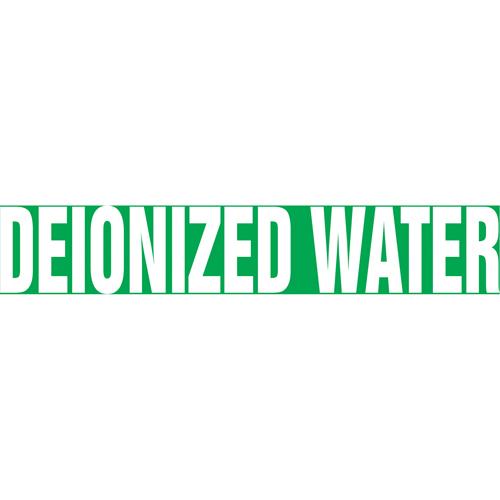 "Deionized Water" Pipe Marker - Vinyl, White on Green, 1-1/2" - 2", 1-1/2", 8", 3/4", English, Self-Adhesive, SSB