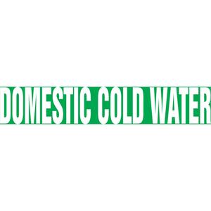 "Domestic Cold Water" Pipe Marker - Vinyl, White on Green, 1-1/2" - 2", 1-1/2", 8", 3/4", English, Self-Adhesive, Domestic cold water