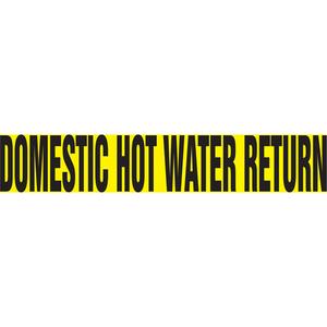 "Domestic Hot Water Return" Pipe Marker - Vinyl, Black on Yellow, 1-1/2" - 2", 1-1/2", 8", 3/4", English, Self-Adhesive, SSB