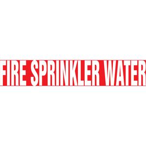 "Fire Sprinkler Water" Pipe Marker - Vinyl, White on Red, 1-1/2" - 2", 1-1/2", 8", 3/4", English, Self-Adhesive, SSB