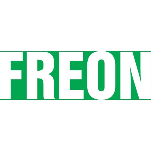 "Freon" Pipe Markers - Vinyl, White on Green, 8" - 10", 4", 24", 2-1/2", English, Self-Adhesive, SSH