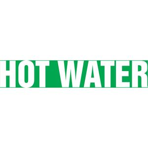 "Hot Water" Pipe Marker - Vinyl, White on Green, 1-1/2" - 2", 1-1/2", 8", 3/4", English, Self-Adhesive, SSB
