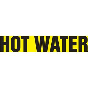 "Hot Water" Pipe Marker - Vinyl, Black on Yellow, 1-1/2" - 2", 1-1/2", 8", 3/4", English, Self-Adhesive, SSB