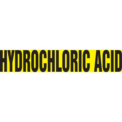 "Hydrochloric Acid" Pipe Markers - Vinyl, Black on Yellow, 2-1/2" - 6", 2-1/2", 12", 1-1/4", English, Self-Adhesive, SSD
