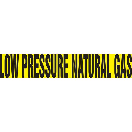 "Low Pressure Natural Gas" Pipe Markers - Vinyl, Black on Yellow, 2-1/2" - 6", 2-1/2", 12", 1-1/4", English, Self-Adhesive, SSD
